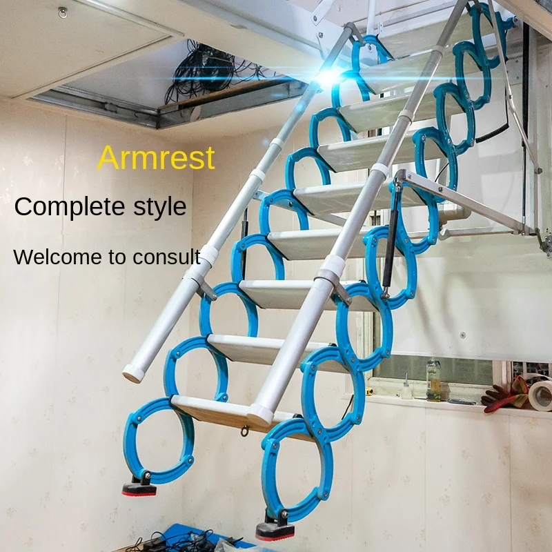 Penthouse telescopic staircase wall mounted indoor and outdoor concealed electric multifunctional lifting and folding