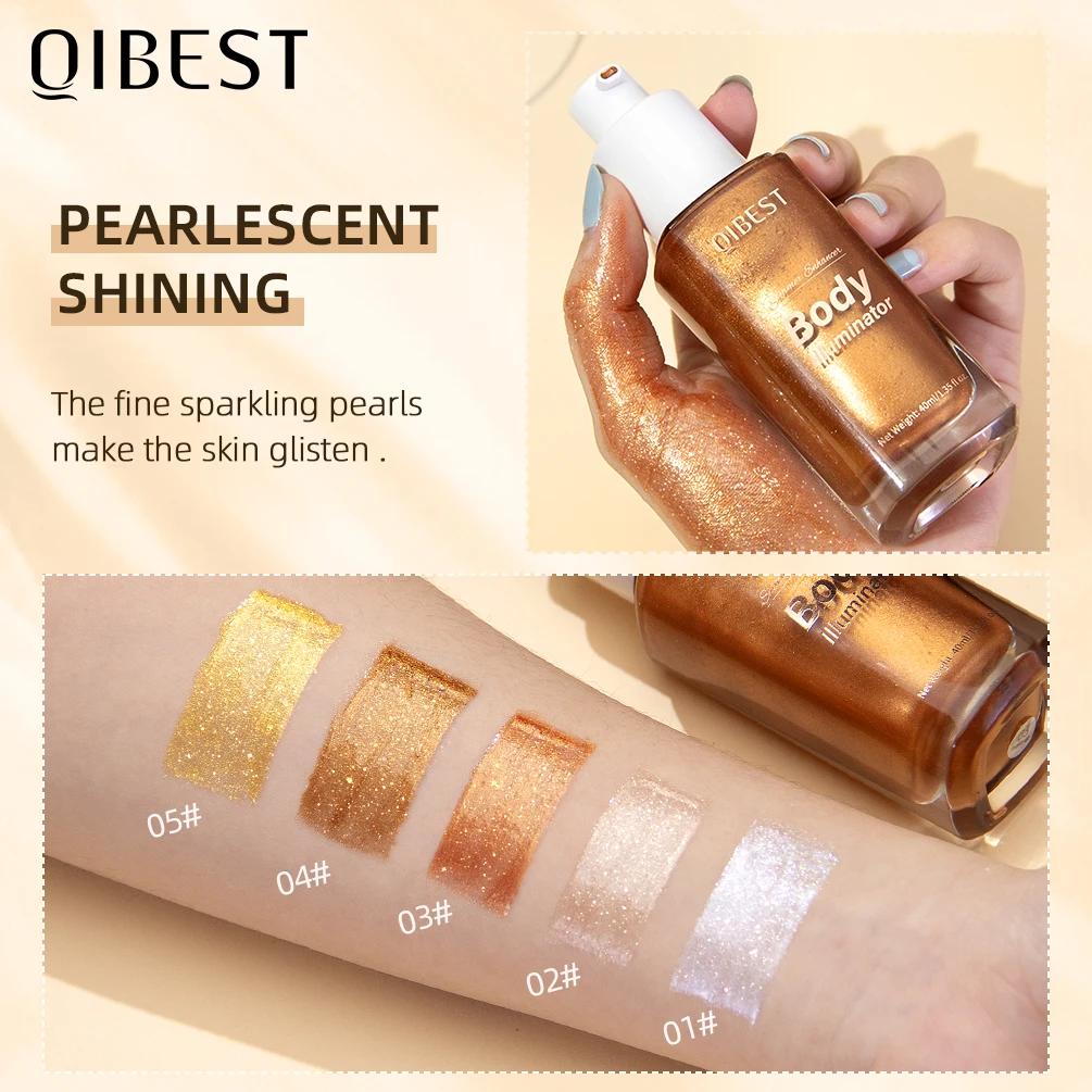 QIBEST 5 Colors Body Face Liquid Highlighter Glitter Makeup Glow Face Contour Shimmer Illuminator Ginger Highlight Cosmetics