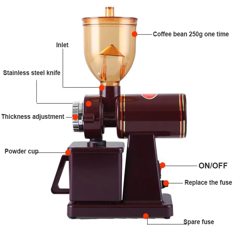 New 180W Electric Coffee Grinder Bean Miller Espresso Coffee Machine 8 Steps Anti-jump 60mm Flat Burr Grinder Coffee Machine