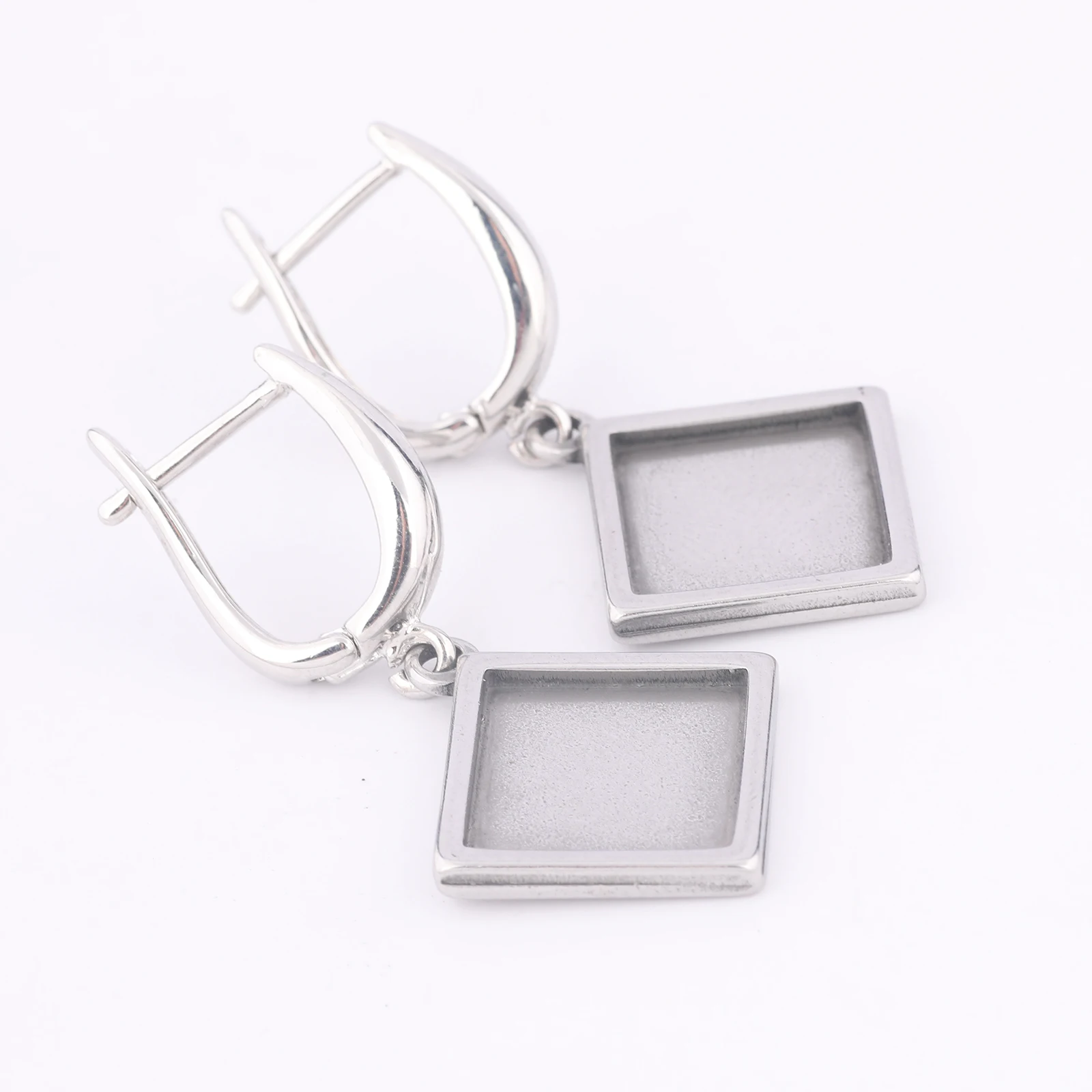 6pcs Stainless Steel Fit 12mm Square Cabochon Earring Base Setting Blanks Diy Copper Leverback Earrings Clasp Hooks Findings