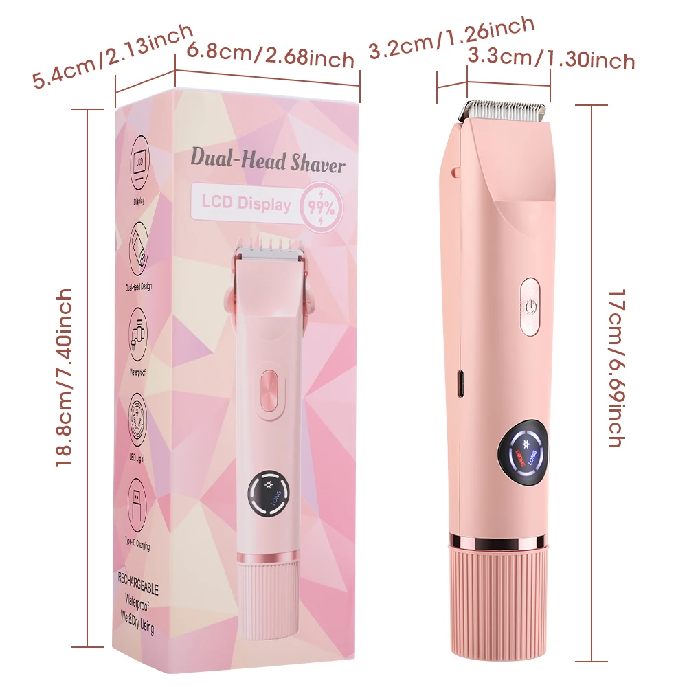 2-in-1 Elektrorasierer für Frauen, wasserdichter Bikini-Trimmer mit zwei Köpfen, Körper- und Gesichtshaarentfernung, Damenrasierer, Körper-Epilierer – Detail 11