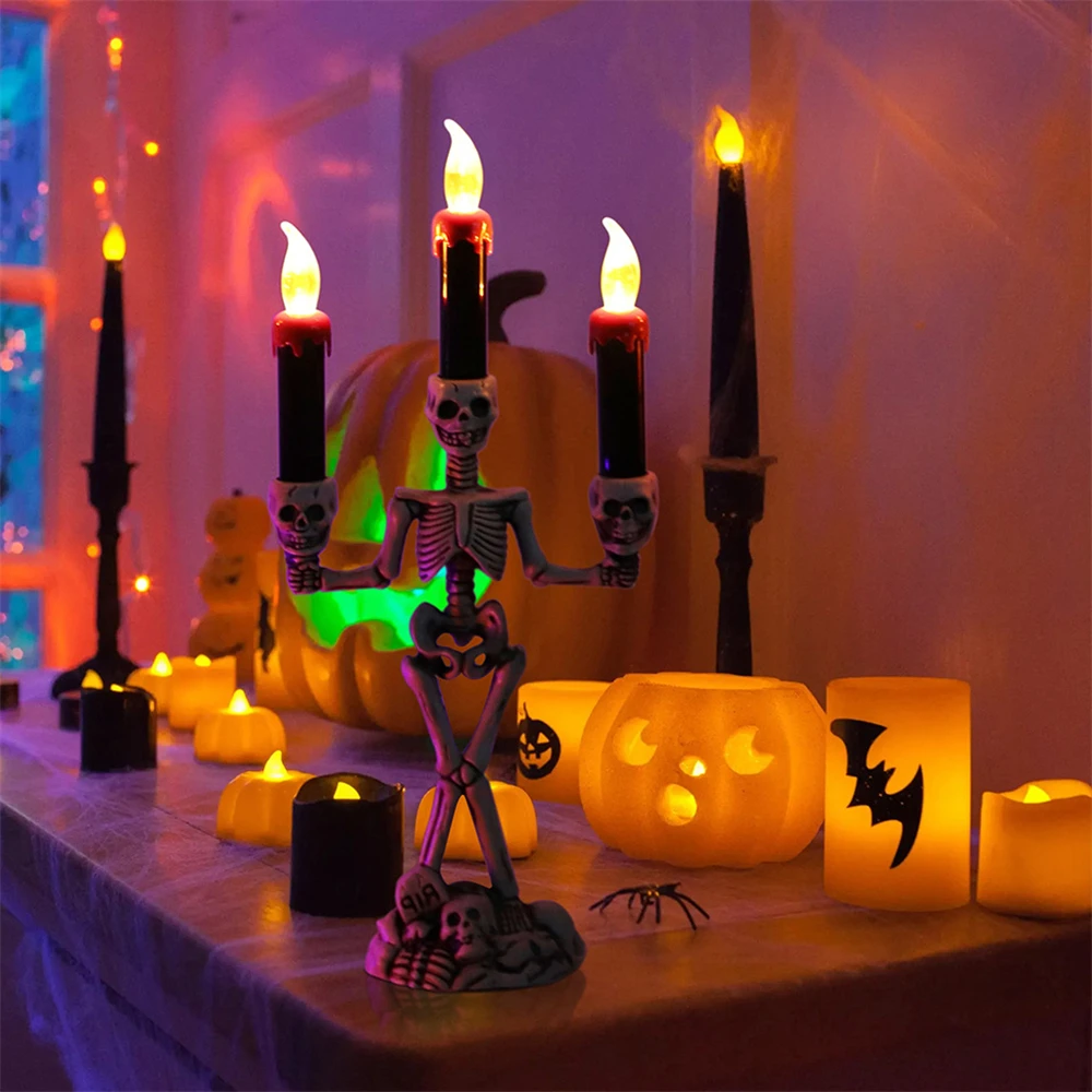 

Halloween Skeletons Ghost Party Candle Holder Decoration Simulated Flames LED glowing candles spooky Halloween Party Home Decora