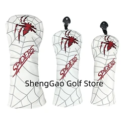 White/Red/Black PU Leather with Spider Embroidery Wood Head Cover Golf Club Driver Fairway Wood FW Hybrid Head Cover