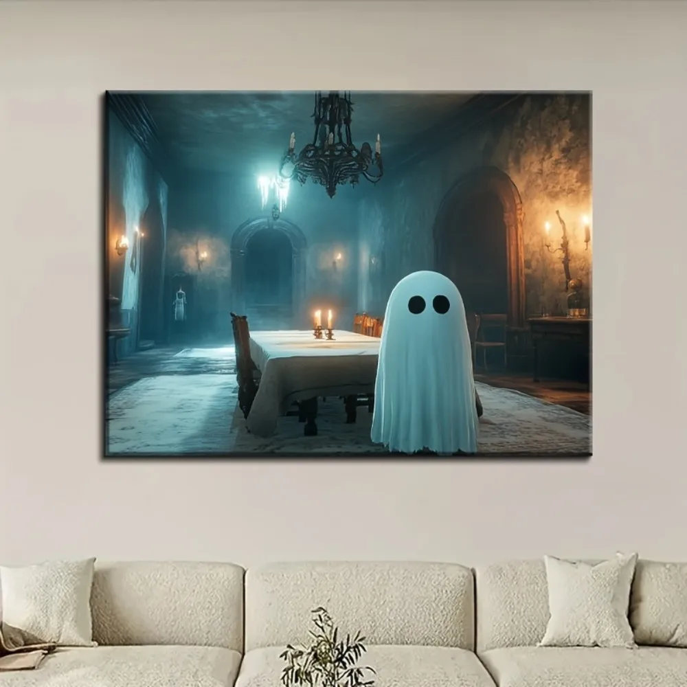 

1.5 inch solid wood picture frame, ghost painting in pumpkin fields, cute Halloween ghost painting Halloween decorations