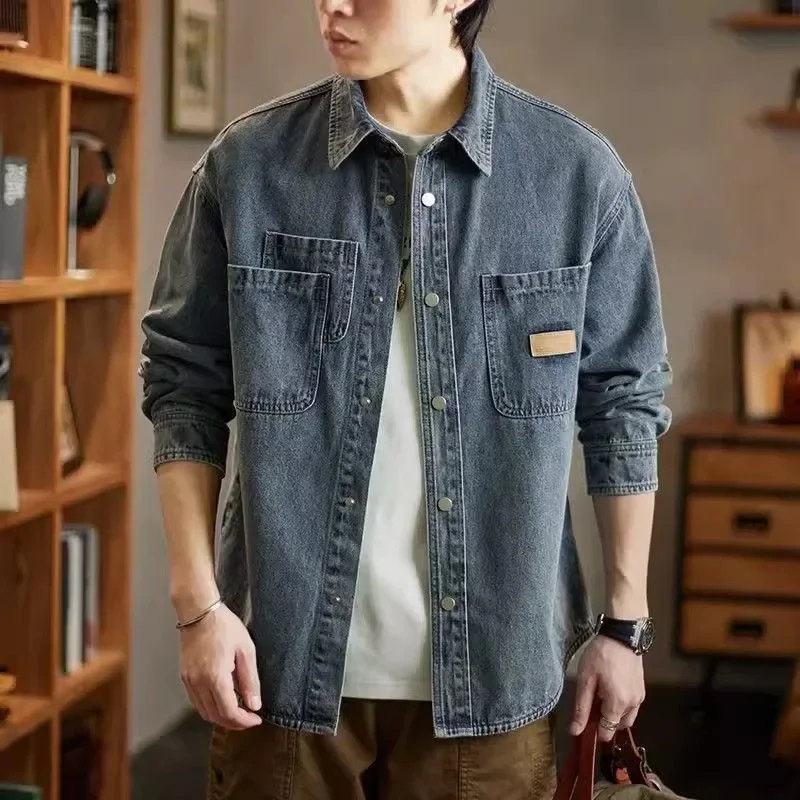 Autumn Button Men's Denim Jacket Lxury Original Clothing New in Loose Outwear Korea Branded Low Price Y2k Casual Male Jean Coats
