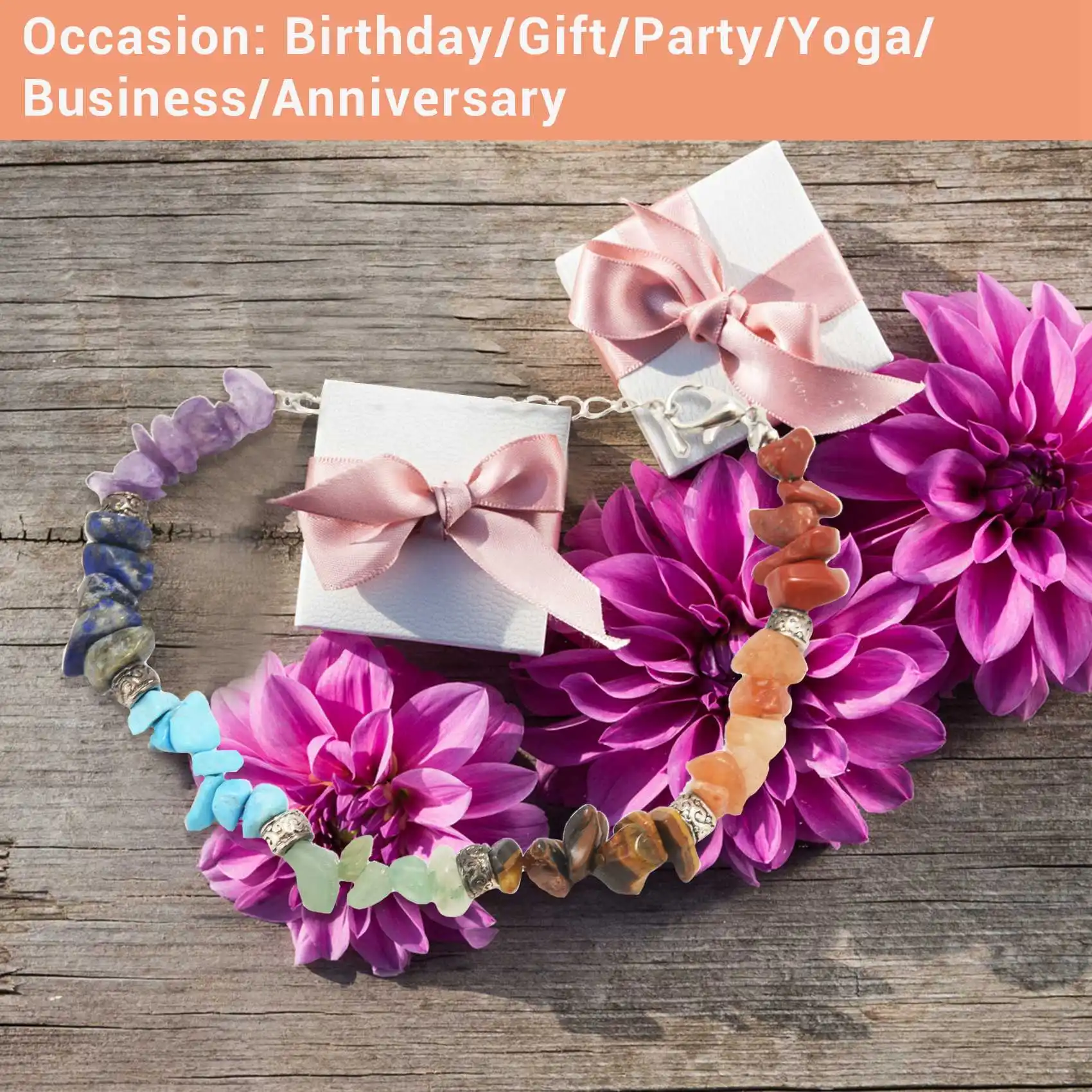 ABQR الريكي الحجر الطبيعي 7 شقرا أساور شفاء كريستال سوار تقطيع الحصى الخرز هدايا للنساء #6