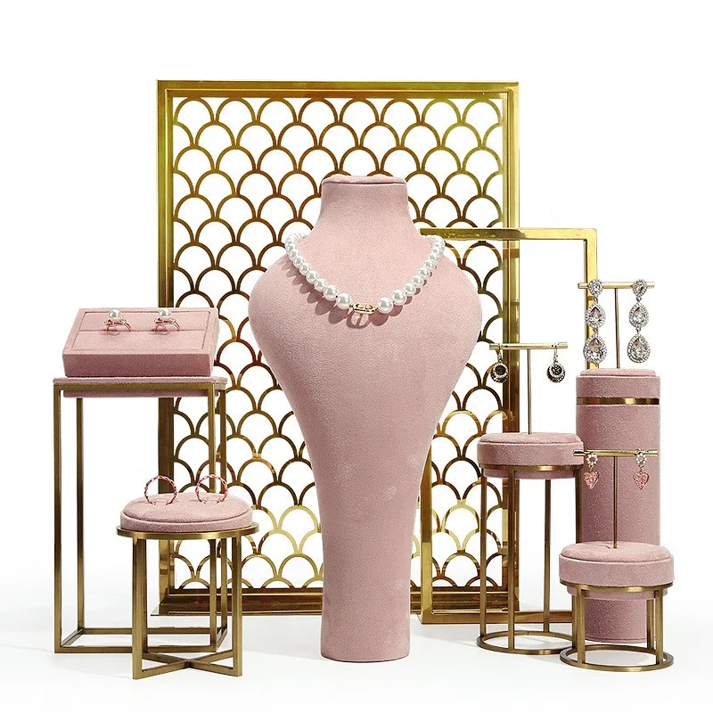 Exquisite high-quality necklace, ring, earring holder, blue metal decoration display stand, window jewelry display.