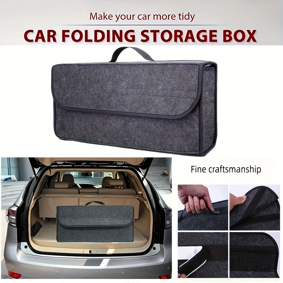 Car Trunk Organizer, Foldable Fluff Storage Box for Auto Tools and Accessories, Rear Compartment Tidy Bag with Handle