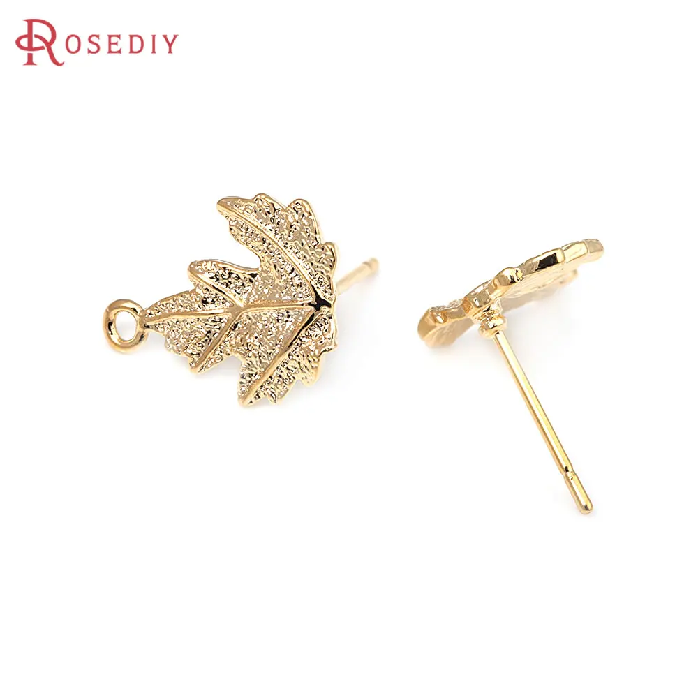 6PCS 18K Gold Color Brass Tree Leaf Stud Earrings Pins Earrings High Quality Diy Jewelry Making Supplies Accessories