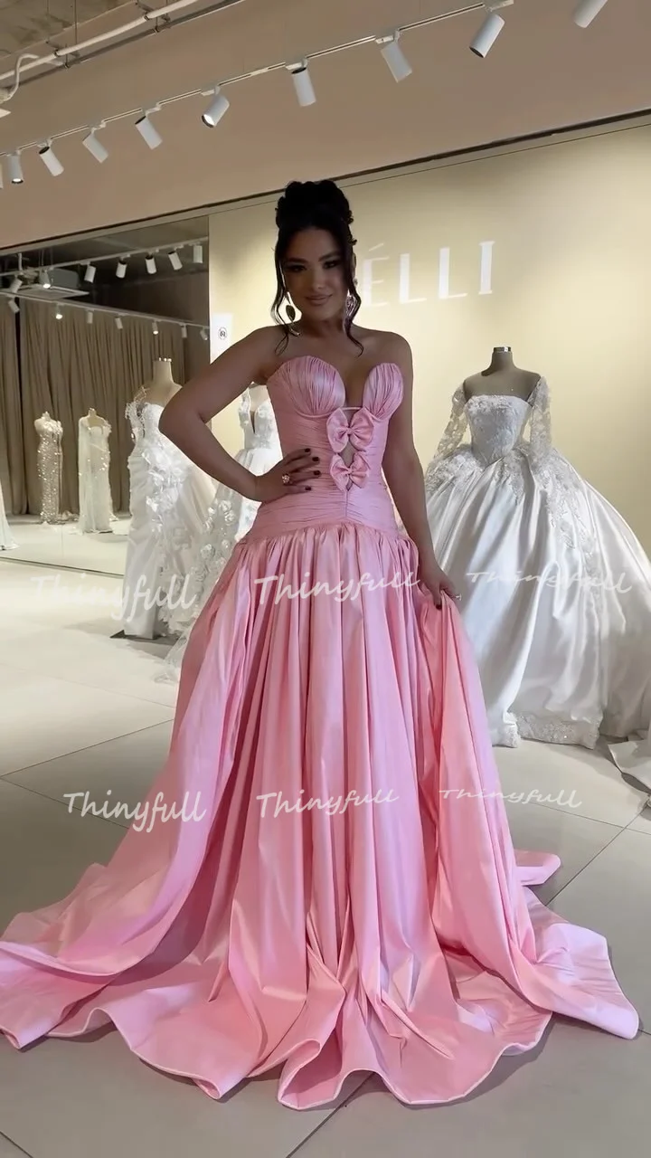 Thinyfull 현대 a 라인 새틴 댄스 파티 드레스 연인 민소매 주름 이브닝 가운 이벤트 드레스 로브 드 soirée 맞춤형