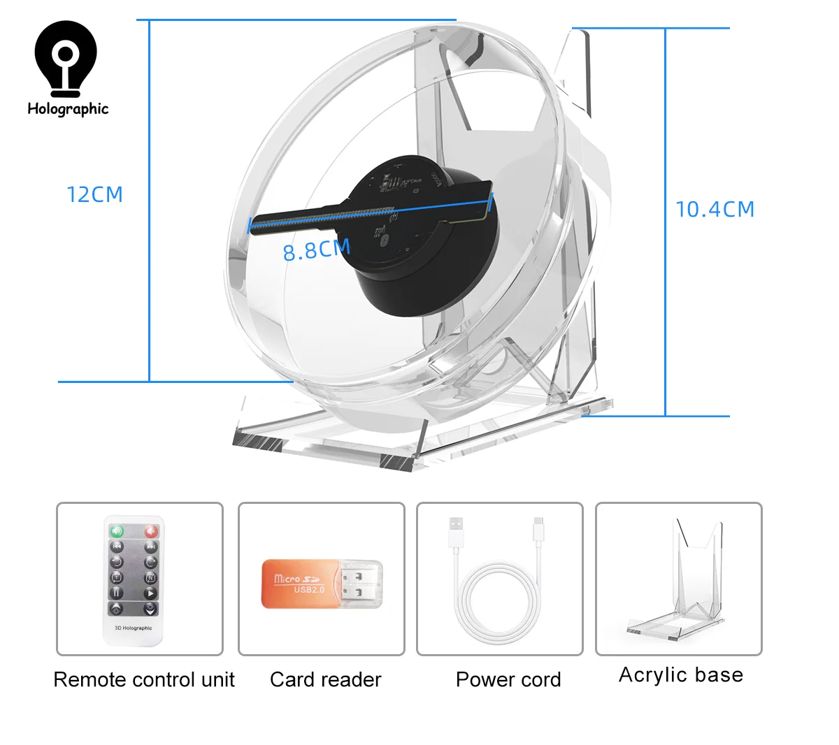 3D HD Holograma Fan Projector, Sinal LED, Holográfico Player, Vídeo de Suporte, Loja, Bar, Festa, Publicidade Display Light, Desktop, 10-32cm