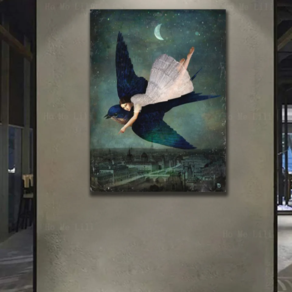 A Swallow Is Flying Among The Stars, Carrying A Woman In White On Her Back Room Wall Is Decorated With By Ho Me Lili