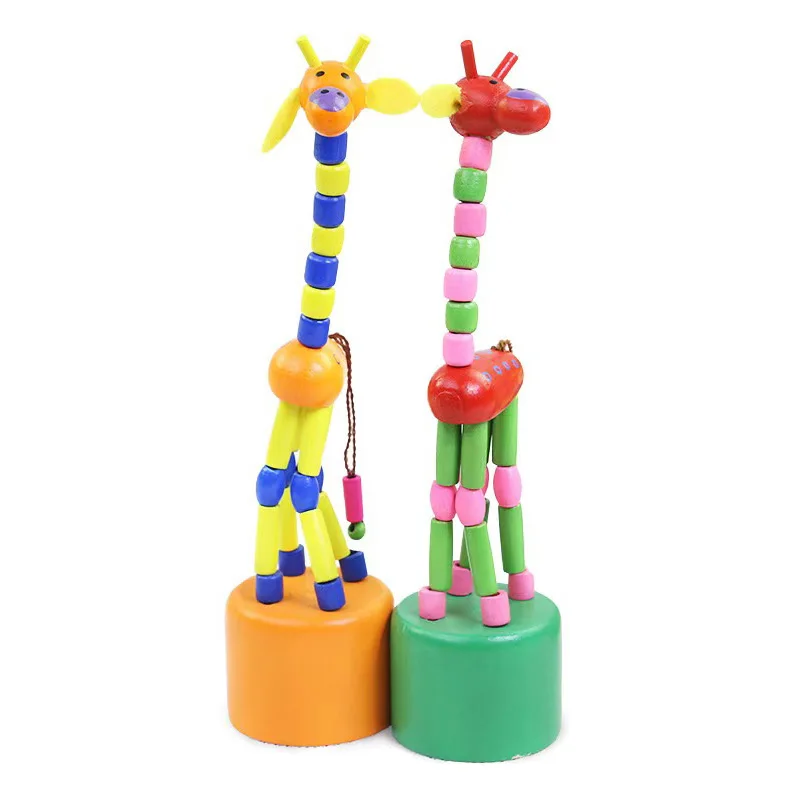 3PCS Cute Giraffe Wooden Thumb Push Puppets Standing Swing Dancing Animals Toys Cartoon Party Favors Kids Adults Best Gifts