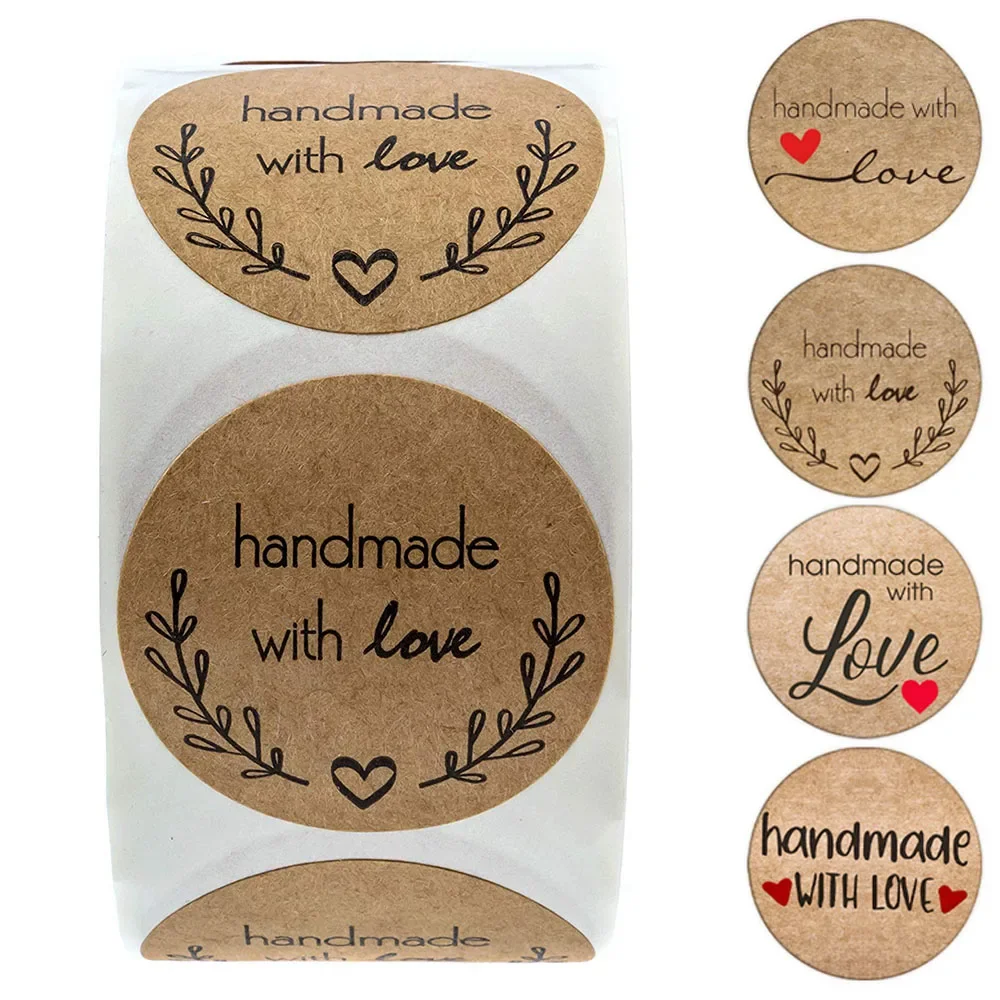 Round Natural Kraft Handmade Stickers - Package Adhesive Thank You Labels