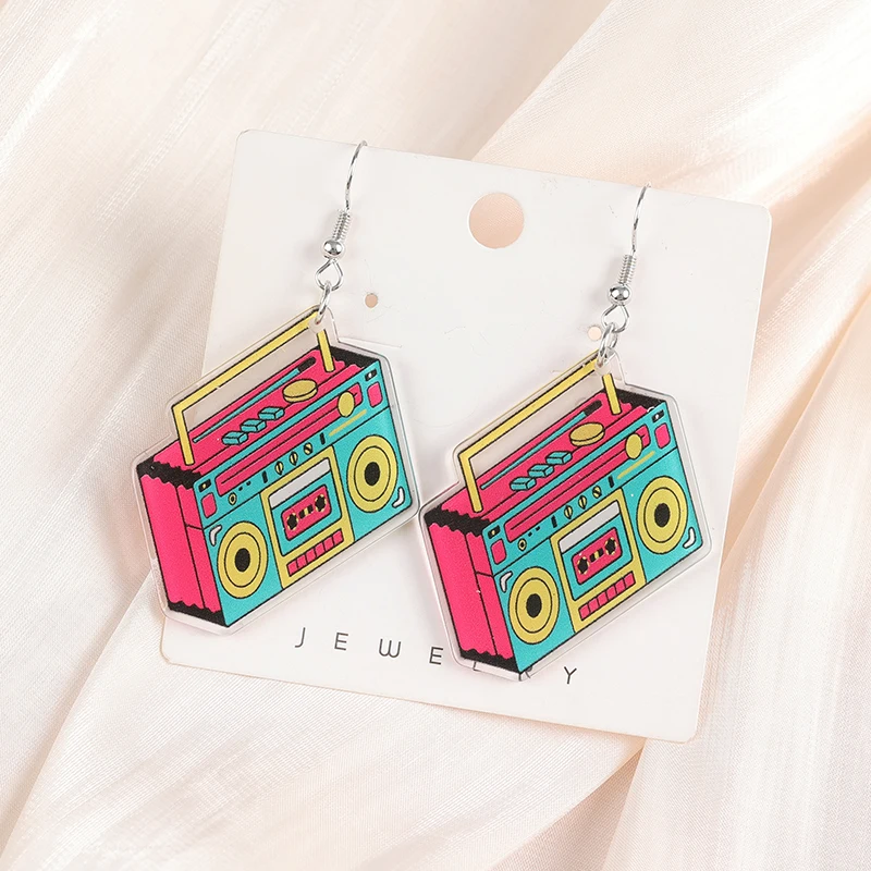 1Pair Movie Charms Woman Drop Earrings Acrylic Gramophone Record Tape Game TV For Girl Birthday Festival Gift