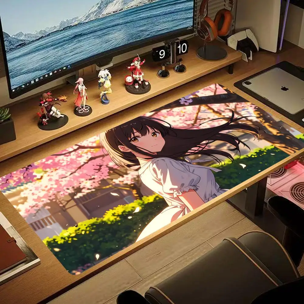 

An Anime Girl Walking With Flowers Mouse Pad non-slip Gaming Mousepad Gamer E-Sports Mouse Mat Game Mechanical Keyboard Desk Mat