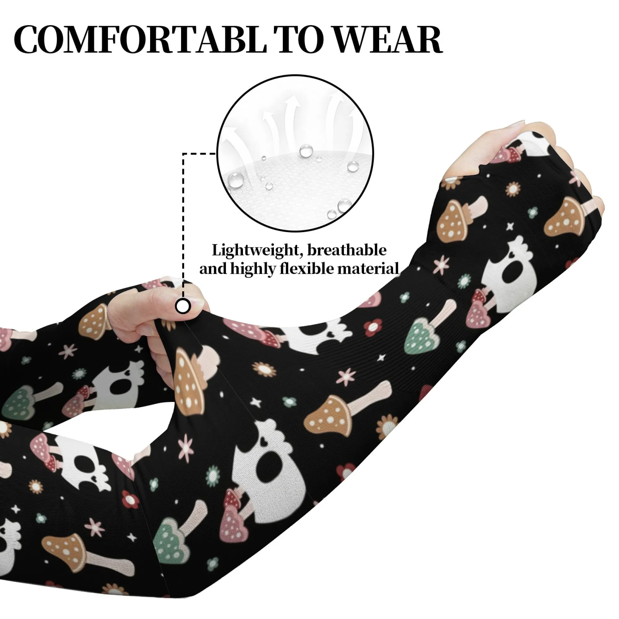 Cute Skull Mushroom Arm Sleeves Non-slip Quick Dry Comfortable UV Protection Covers Sports Cycling Gardening Oversleeves Unisex