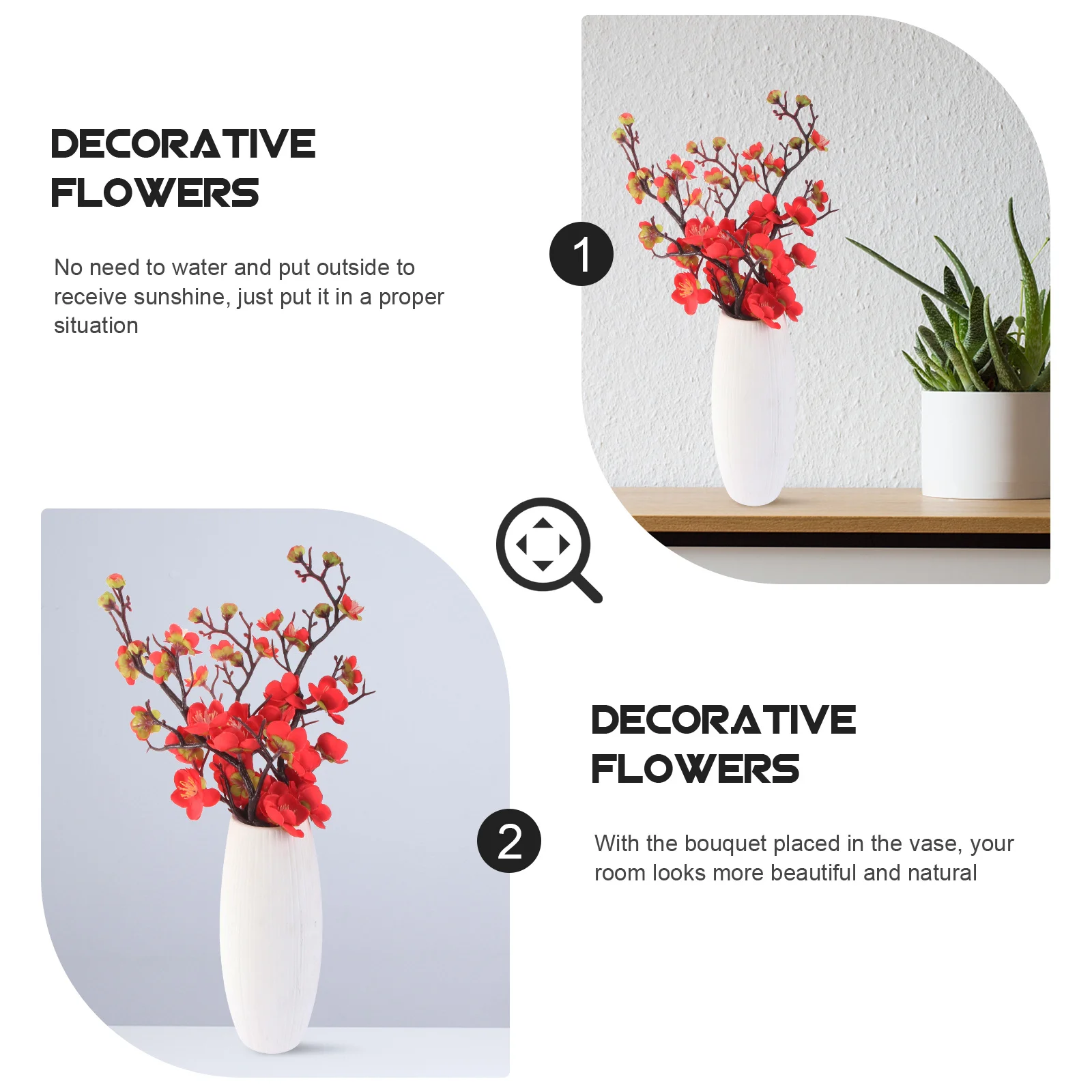 

3Pcs Simulation Wintersweet Branch Artificial Flower Adornment Wedding Prop Red Home Decor No Watering Needed Hotel Decoration