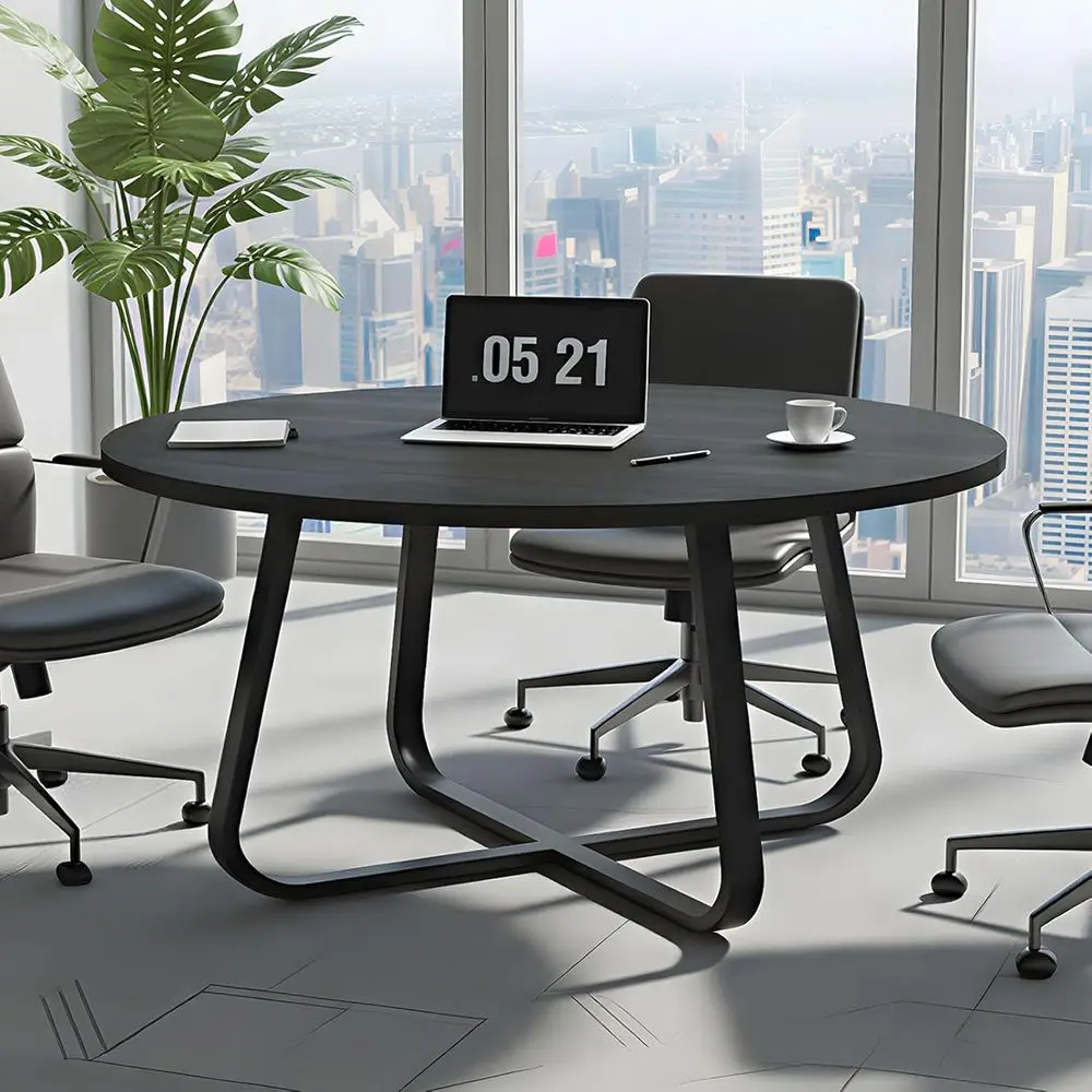 

Черный круглый деловой стол 51, для 4-6 человек, идеально подходит для офисных конференций