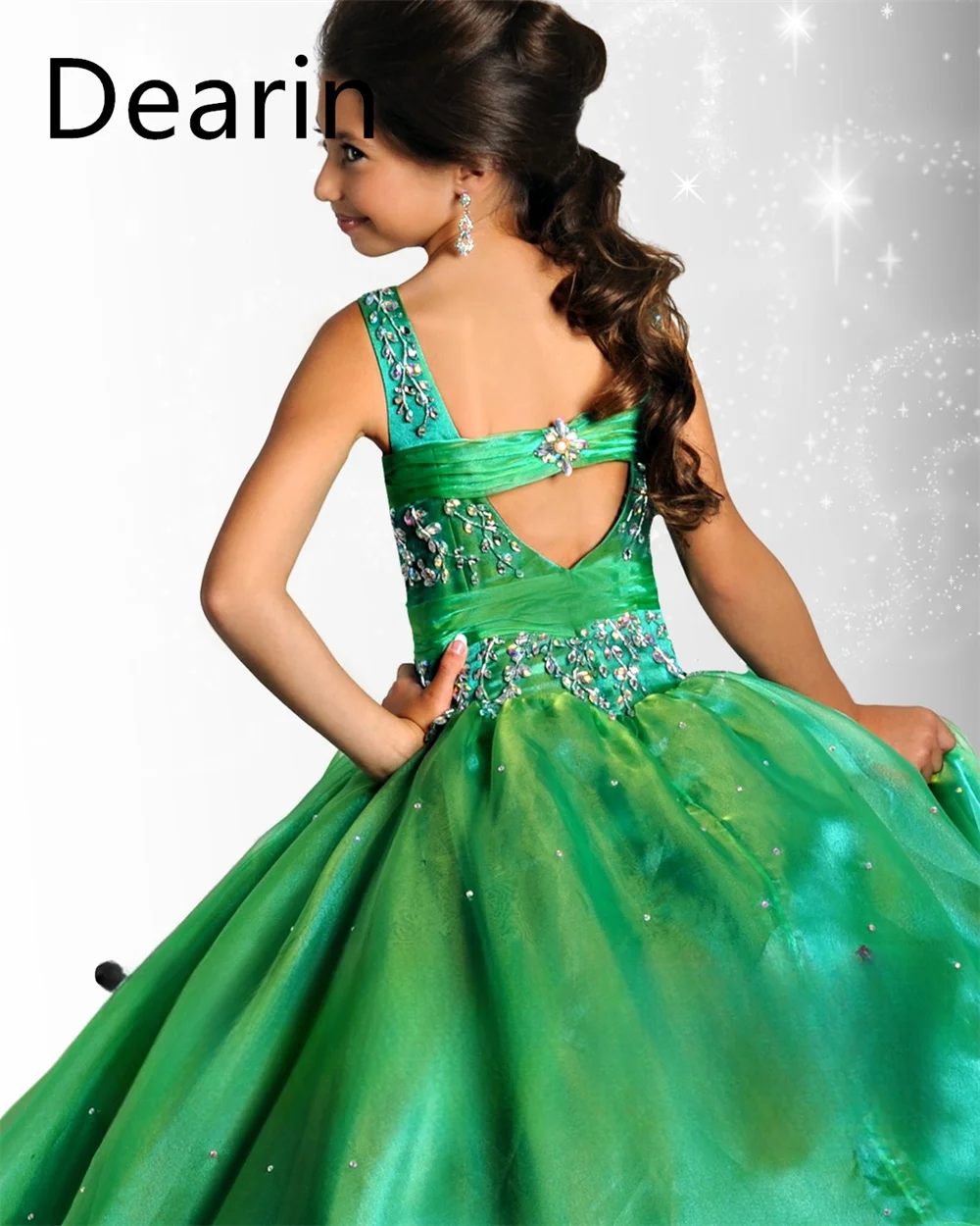 Customized Dearin Shoulder Girdle Ball Gown Floor Length Skirts Sequin Tulle Flower Girl Dresses