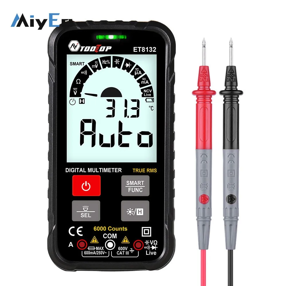 ET8132 600 فولت 600mA مقياس متعدد صغير 6000 التهم مقياس رقمي متعدد ل NCV وكشف الأسلاك الحية