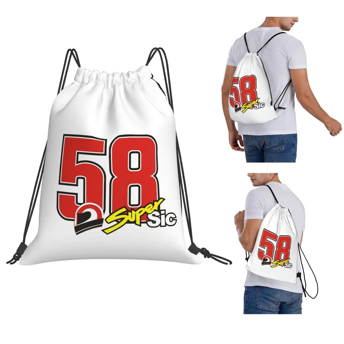 Marco Simoncelli 58 Super Sic Backpacks Multi-function Drawstring Bags Sports Bag Book Bags for Man Woman School