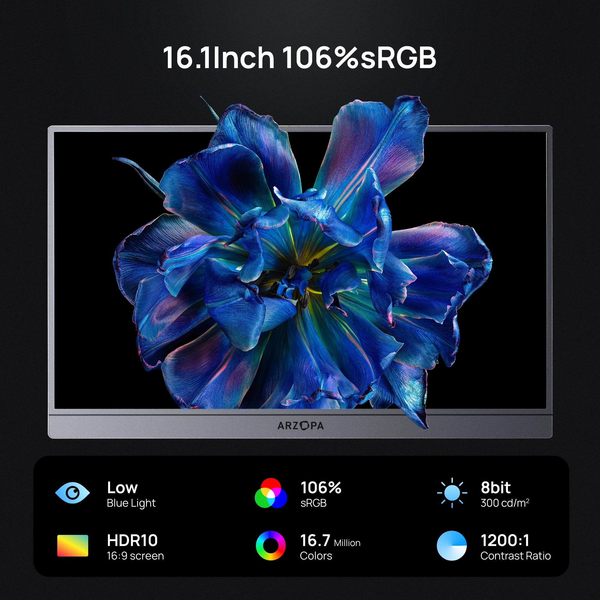 [رمادي فضائي جديد] شاشة كمبيوتر محمول محمول مقاس 16.1 بوصة 100% sRGB 144 هرتز مع حقيبة تخزين من النوع C Mini HDMI