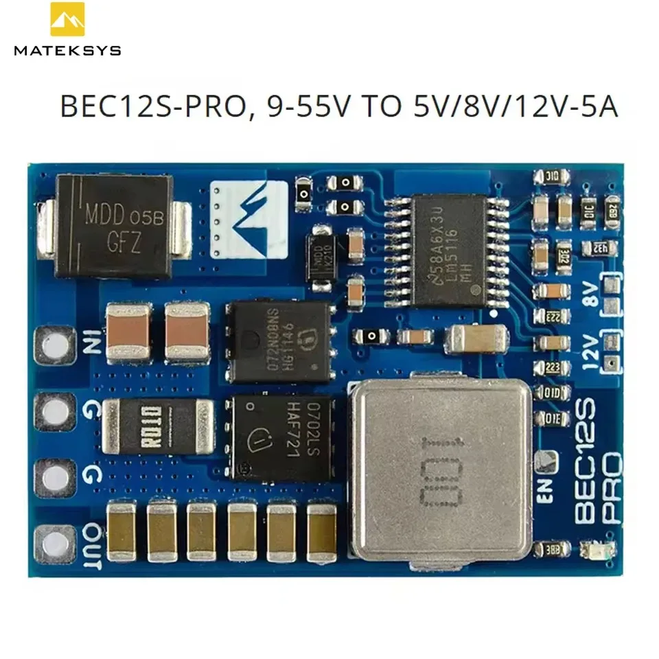 MATEK BEC12S-PRO 9-55V TO 5V/8V/12V-5A Voltage Regulator BEC Power Module Overcurrent Protection Self-recovery for RC FPV Drone