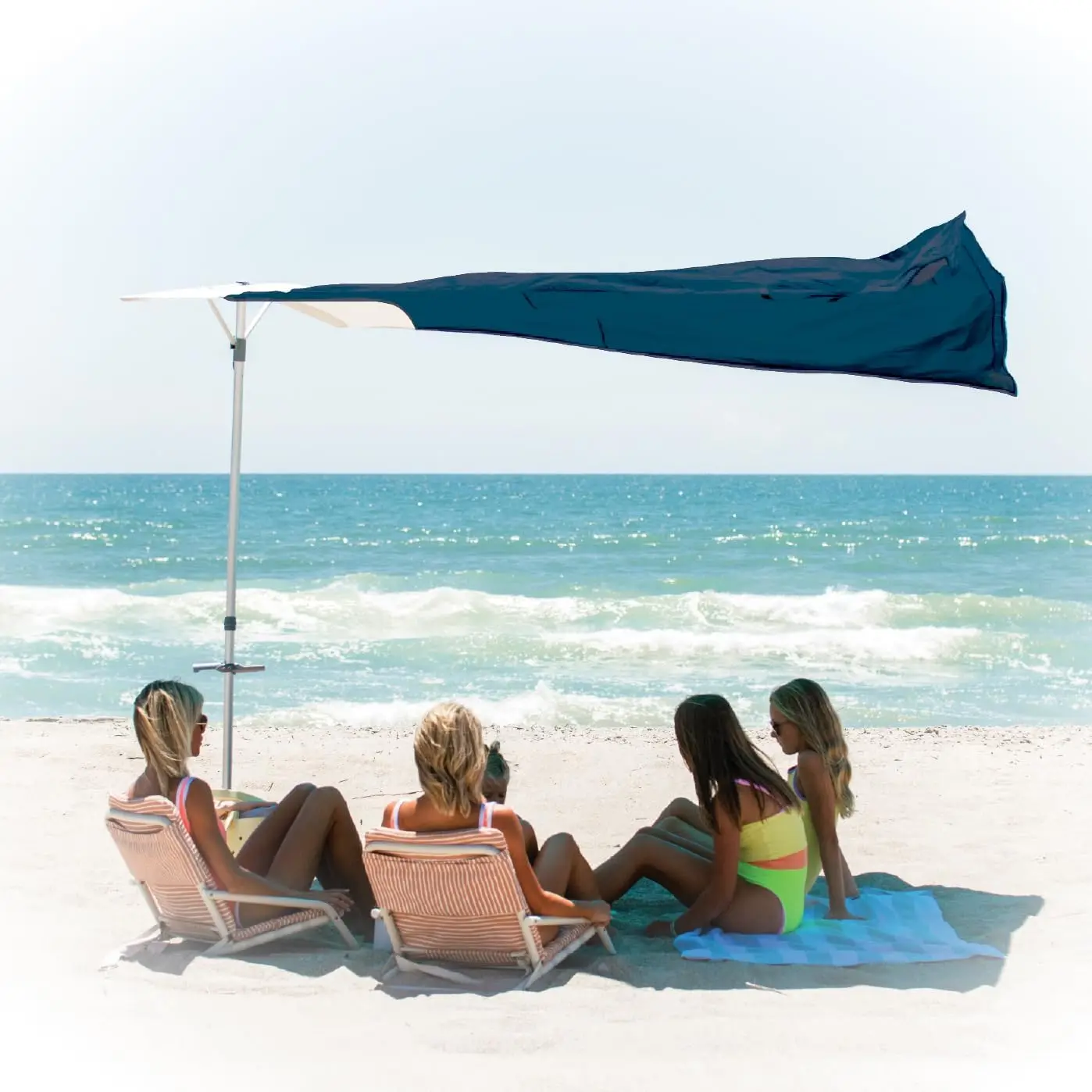 Wind Driven Beach Shade Canopy Lightweight Portable Outdoor Sun Shelter UPF 50 Plus Protection Canopy With No Wind Kit For Beach Camping Lawn Backyard Blue