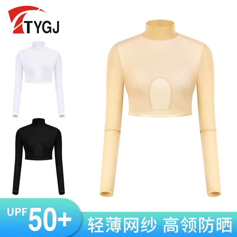 Golf clothing women's ice silk cool feeling sun protection base shirt breathable short style small high neck long sleeved T-shir