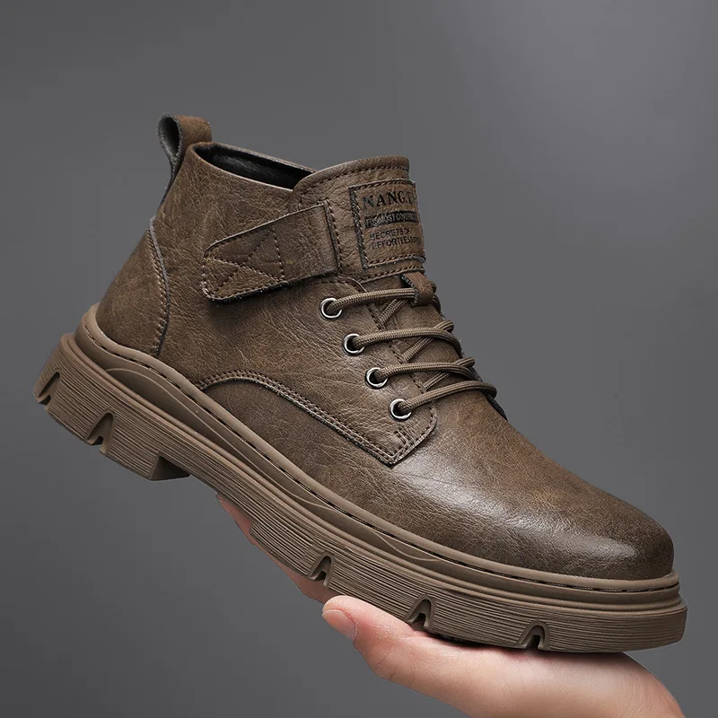 

Men's leather shoes 2026 British style short boots mid top trendy brand men's shoes autumn and winter men's leather shoes