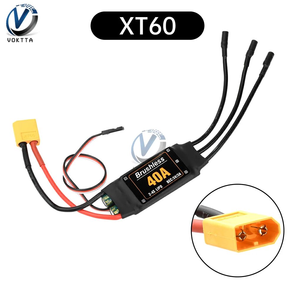 

40A ESC Brushless Electric Control 2-4S ESC Speed Controller with 5V3A UBEC suitable for RC FPV Quadcopter Fixed Wing Model