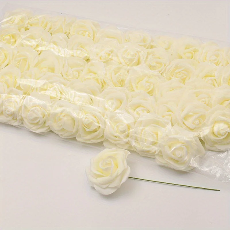 50 teile/paket Weiß PE Rose Künstliche Blume Kopf Mit Stiel DIY Bouquet Hochzeit Party Dekoration Sammelalbum Liefert