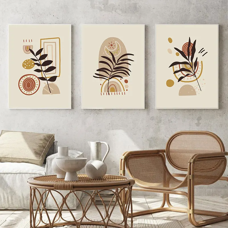 Abstrakte botanische Blätter im Boho-Stil, Leinwand-Kunst-Poster, Drucke, einfache Farbblock-Wanddekoration, Bild für Wohnzimmer, Schlafzimmer