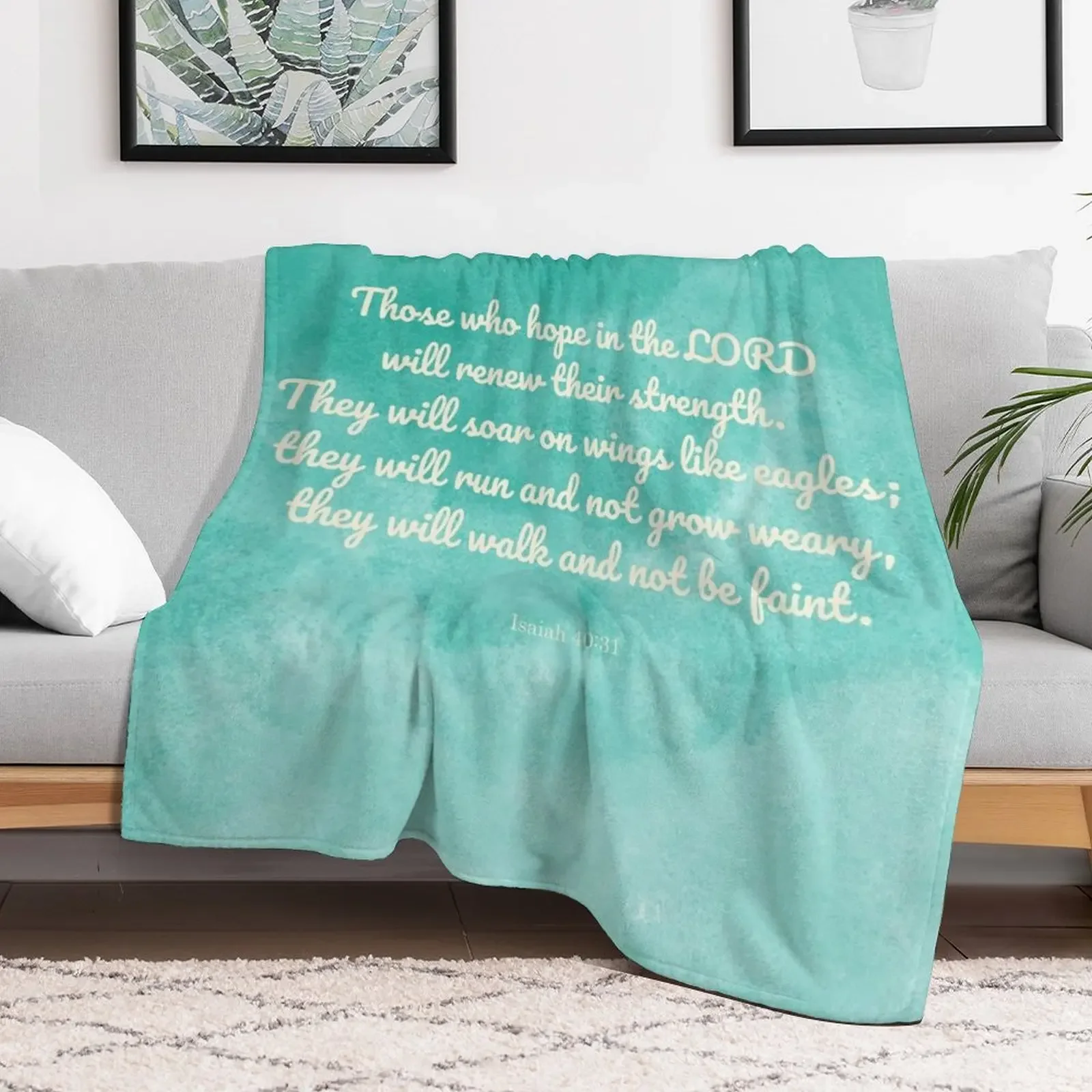 Hope in the Lord Scripture, Isaiah 40:31 Throw Blanket Plaid Custom Sofa Blankets