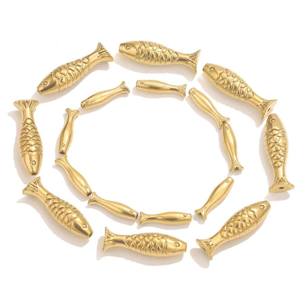 5pcs Stainless Steel Gold Fish Beads Charms Spacer Loose Beads For Jewelry Making Crafts Handmade DIY Bracelet Accessories Bulk image 3