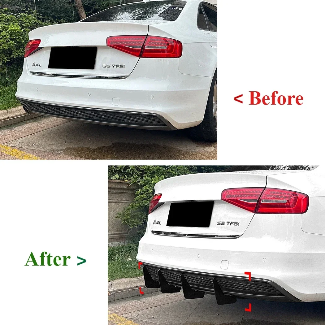 4 Fins Car Rear Bumper Diffuser Tuning For Audi A4 B8.5 Sline S4 2013 2014 2015 2016 Spoiler Splitters Diffuseur Body Kits