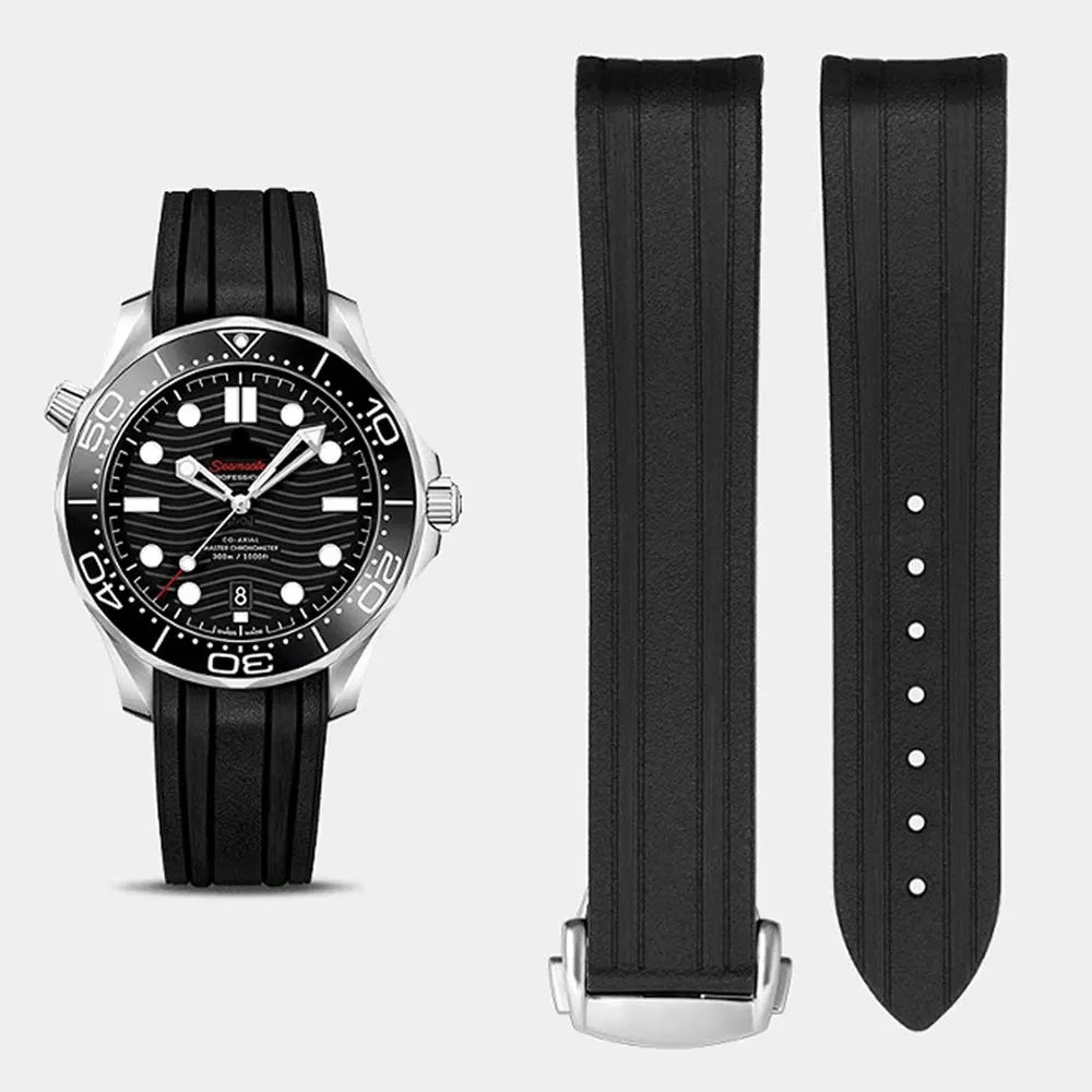 

Ремешок для Omega Seamaster 300 150 600 для MoonSwatch, силиконовый ремешок с изогнутым концом для часов, спортивный браслет с складной пряжкой для дайвинга, 20 мм