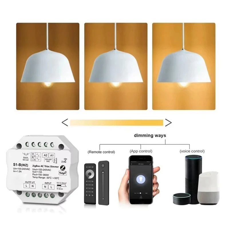 S1-B Tuya Zigbee RF AC Triac Dimmer LED Controller Push Switch Control 110V 220V 230V Smart Life APP For Alexa Assistant-AD03