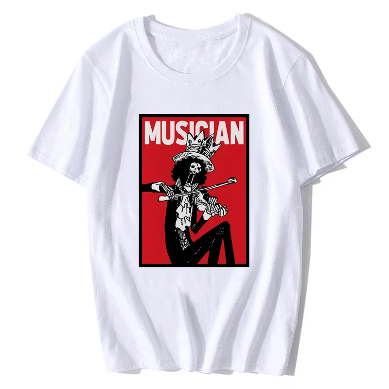 Musician Brook Burukku Funny Anime T Shirt Men Cotton Short Sleeve Homme Casual Tshirt Unisex ONE Pirate ACGN Streetwear Tee