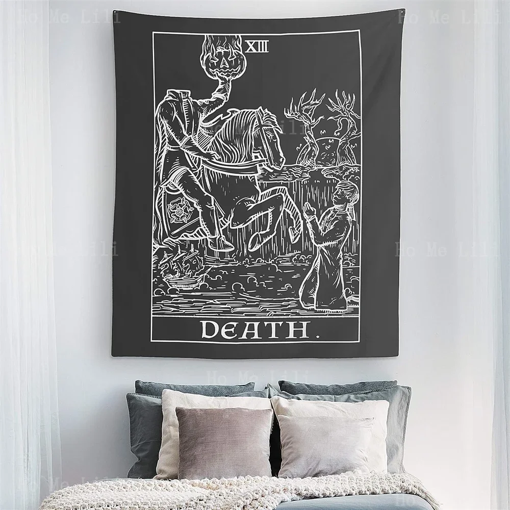 Death Tarot Card Headless Horseman The Legend Of Sleepy Hollow Gothic Tapestry Halloween Home Decor Wall Hanging