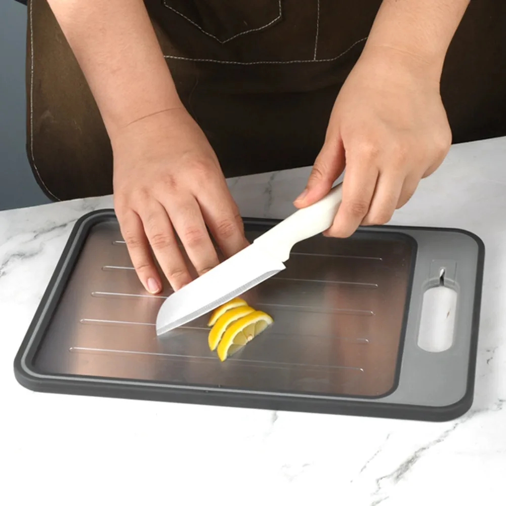 4 in 1 Defrosting Cutting Board Double Sided Rectangular Chopping Board with Grater Sharpener Quick Defrosting Tray Fish