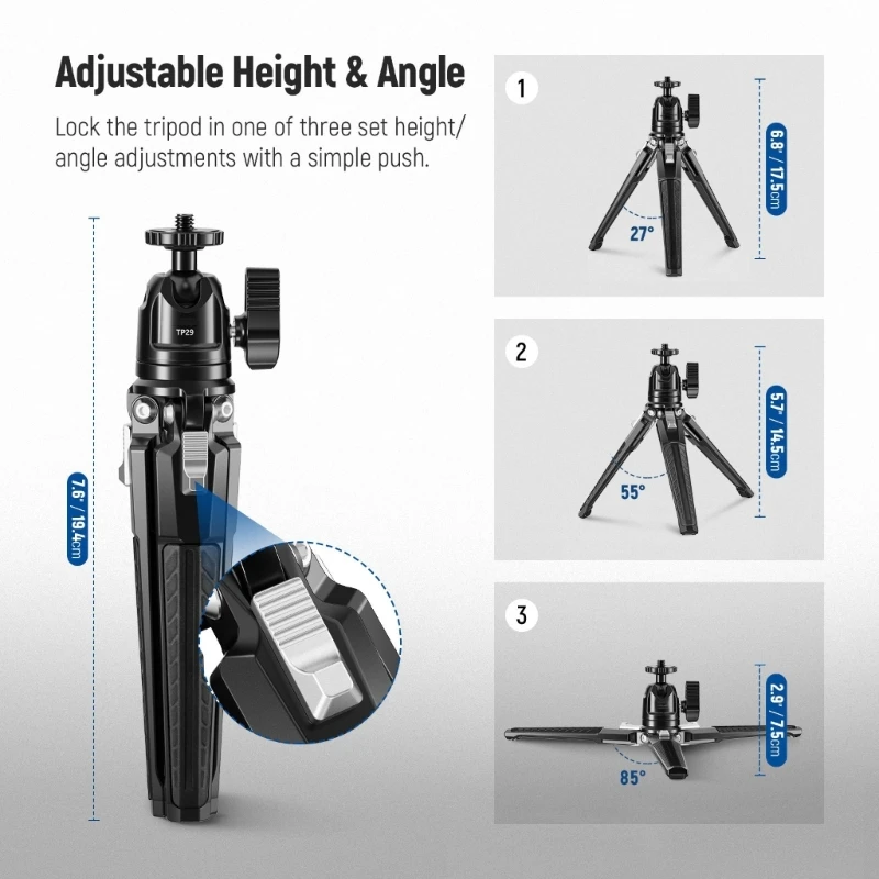 Tripod Mini Tablet Logam Tripod Kamera Lipat Dengan Sekrup Ganda 360 Derajat 1/4 Dan Kunci Cepat Untuk Stabilitas