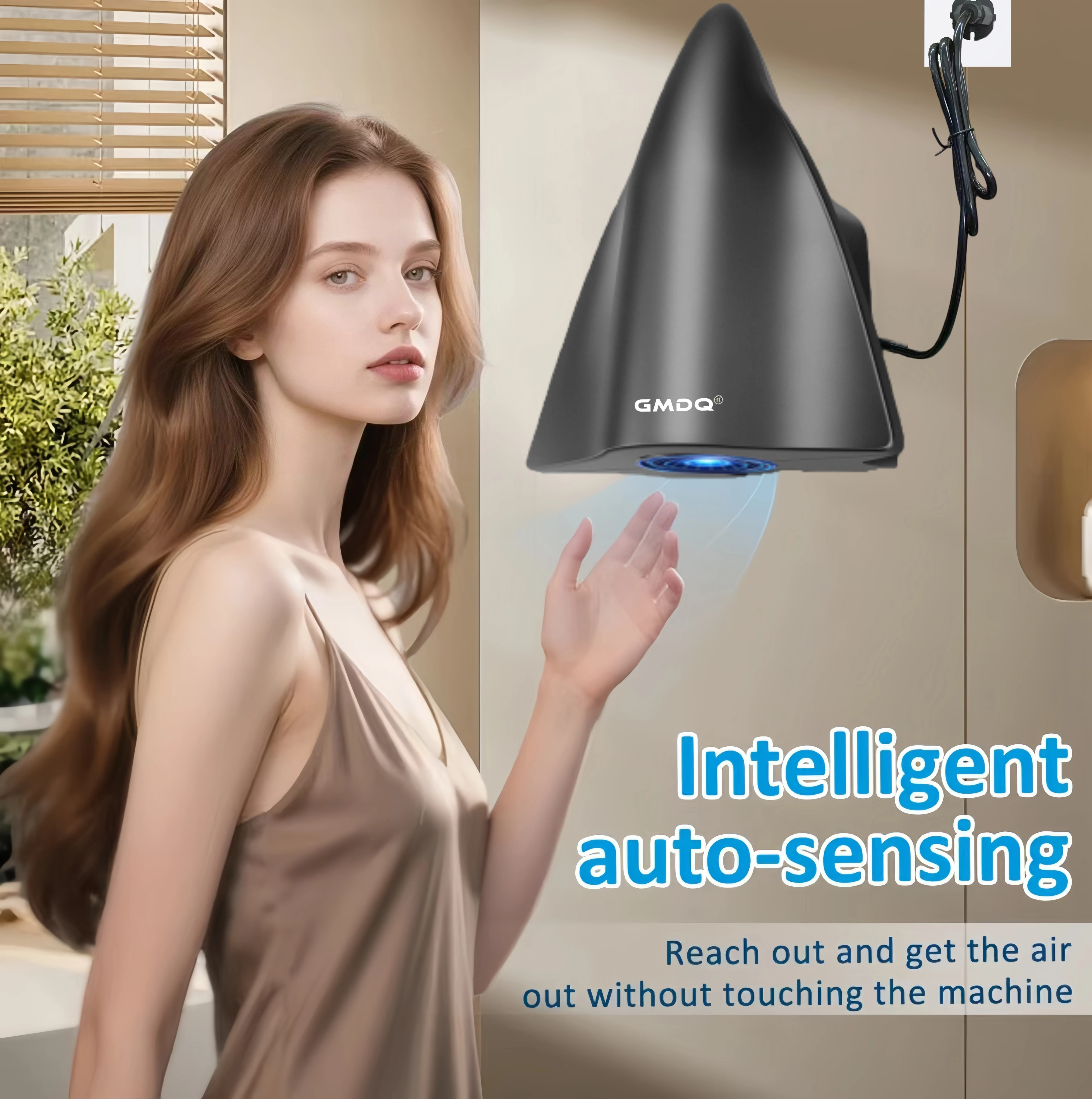 Nuevo Secador de Manos Automático Inteligente, Estándar Europeo 220V, Alta Potencia 1600W, Blanco y Gris Mate, Apto para Uso Comercial, Hoteles, Hogares, etc.