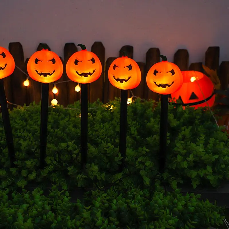 5PC/Set Halloween Solar Orange Pumpkin Garden Lights Outdoor Waterproof LED Path Lights Yard Lawn Holiday Party Decorations