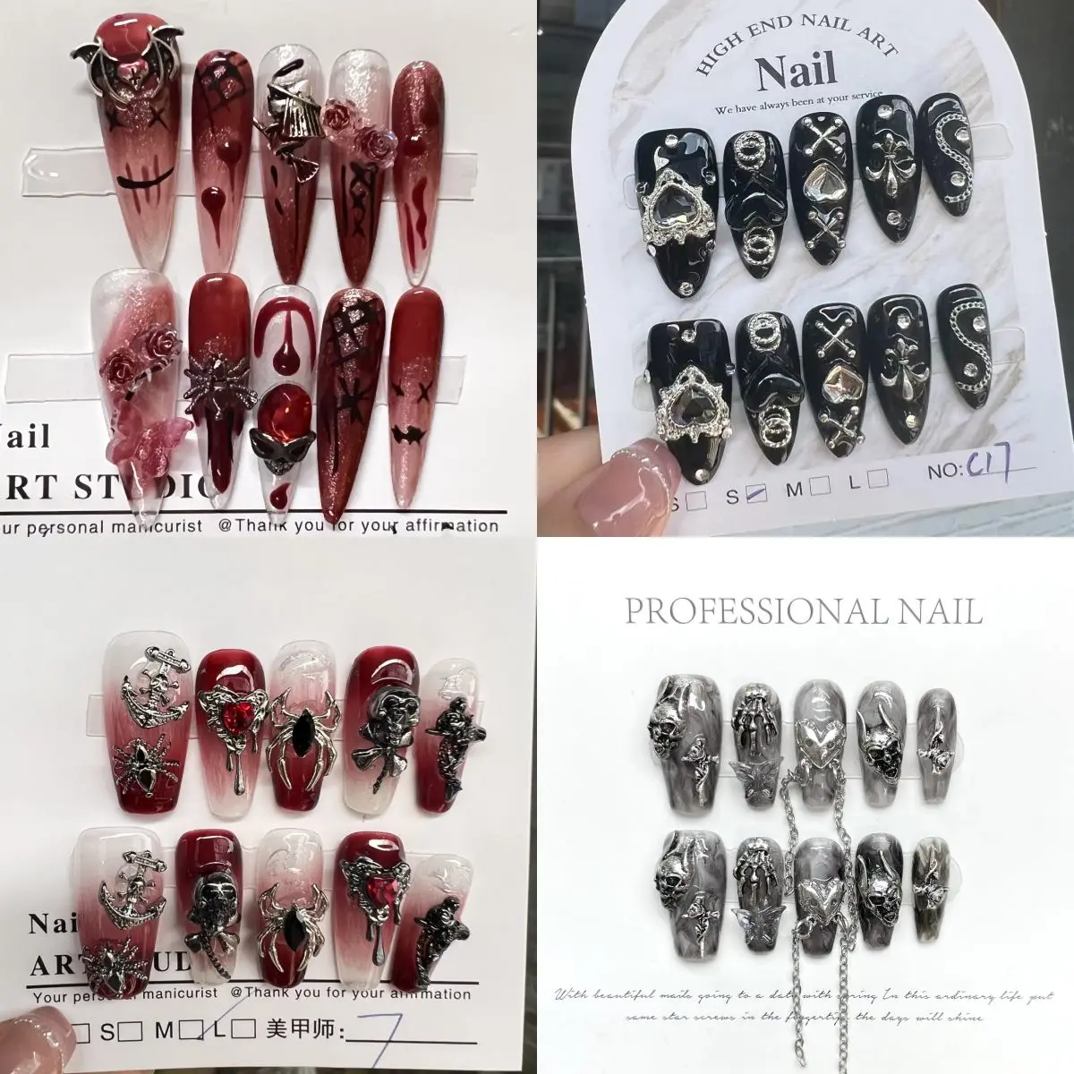 

Diy Ferrous Metal Diamond Heavy Industry Hand Drawn Handmade Y2K Press on Nails Tips Design Manicure Girls Gift fake nails