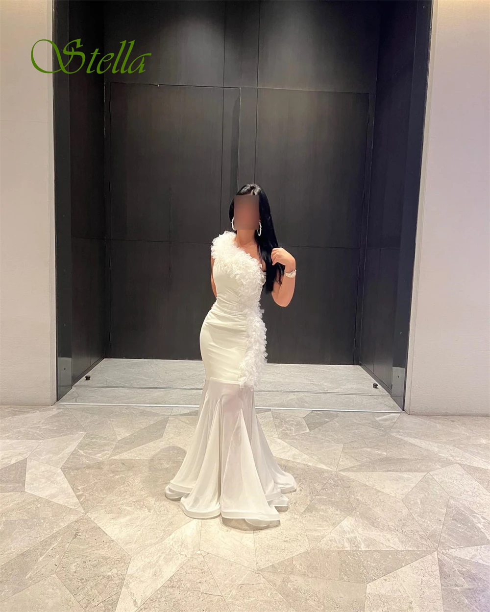 Robe de soirée asymétrique épaule dénudée, personnalisée, fleurs de sirène blanches exquises, robes de bal en Tulle de haute qualité, robes de soirée de tempérament