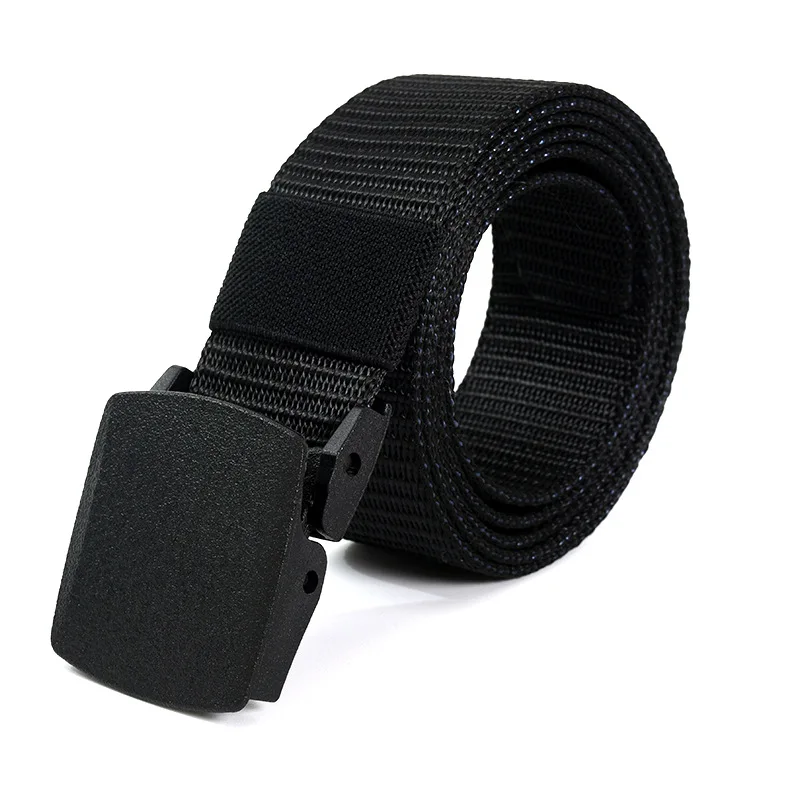 1pc Men\'s Canvas Belt Plastic Buckle Metal-Free Nylon Tactical Waist Belt Women\'s Belt Outdoor Hiking Webbing Belt Neutral Belts