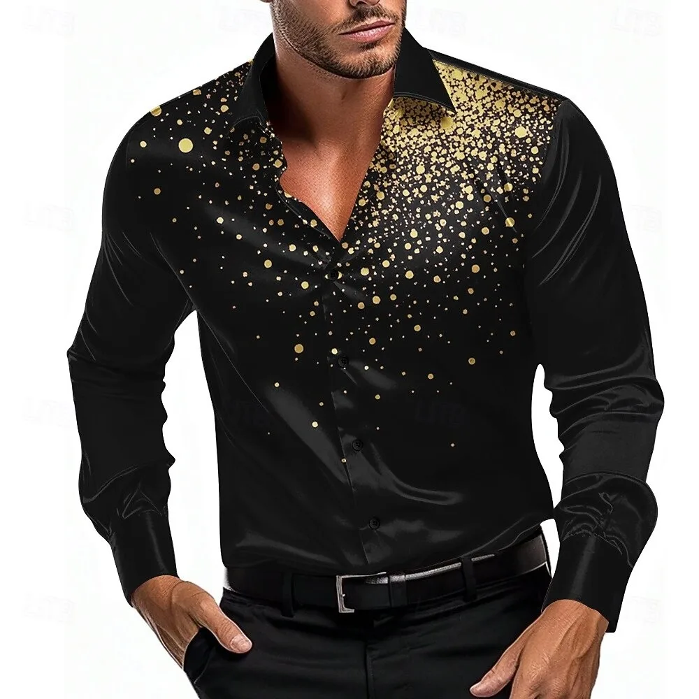 

Новая мужская модная рубашка с длинными рукавами и геометрическим принтом, повседневная и модная облегающая универсальная стильная рубашка