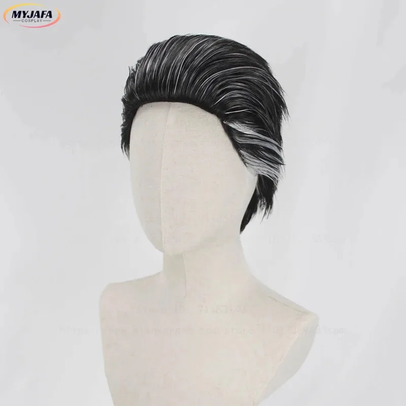 

aaa12 3Game LOL Arcane Silco Short Black Silver Slicked Back Heat Resistant Synthetic Hair Anime Cosplay Wigs + Wig